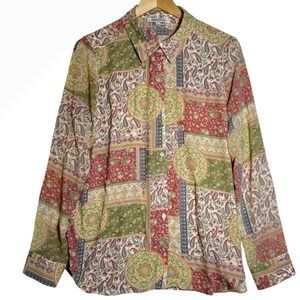 Rose + Olive Boho Patchwork Paisley Blouse Womens Size Large Cottagecore